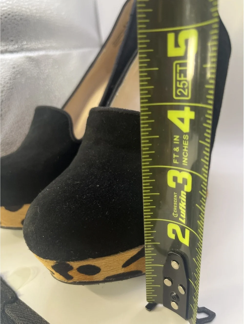 Chinese Laundry Black Suede Wedge Heels Leopard Print Platform Size 8.5 NWOT
